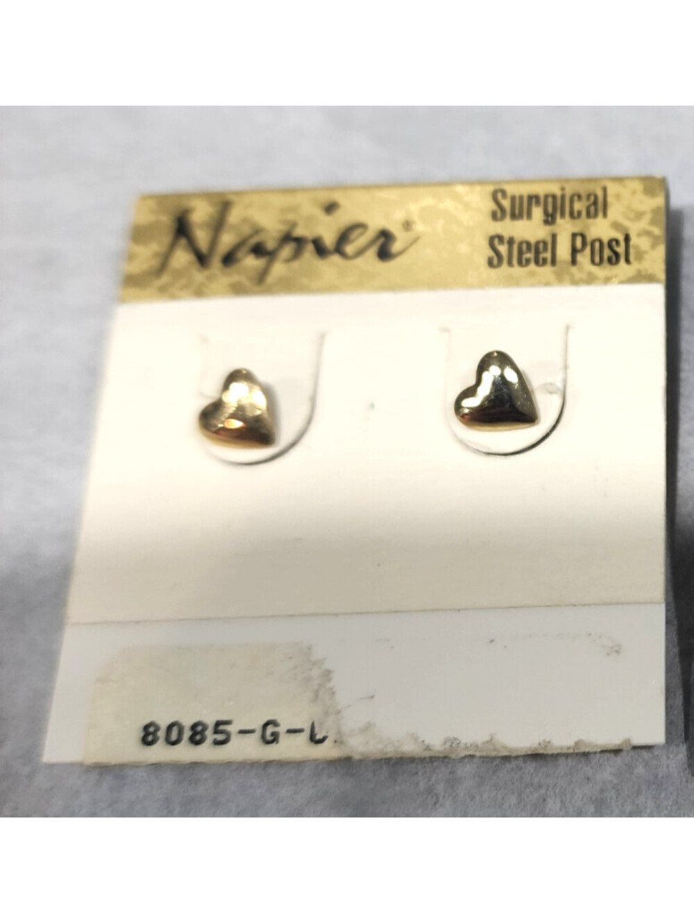 Napier Vintage Gold Puff Heart Stud Earrings NOS New On Card 8085-G Pierced